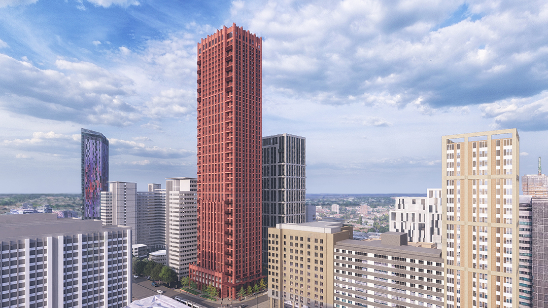 CGI of the proposed buildings looking north east